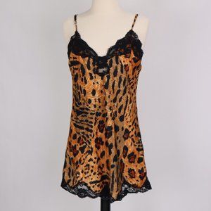 ❄️ Vtg Victoria's Secret NWOT Tiger Animal Print Lace Babydoll Nightgown Teddy